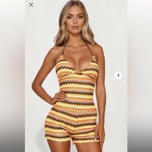 Fashion Nova Multicolor Chevron crochet romper